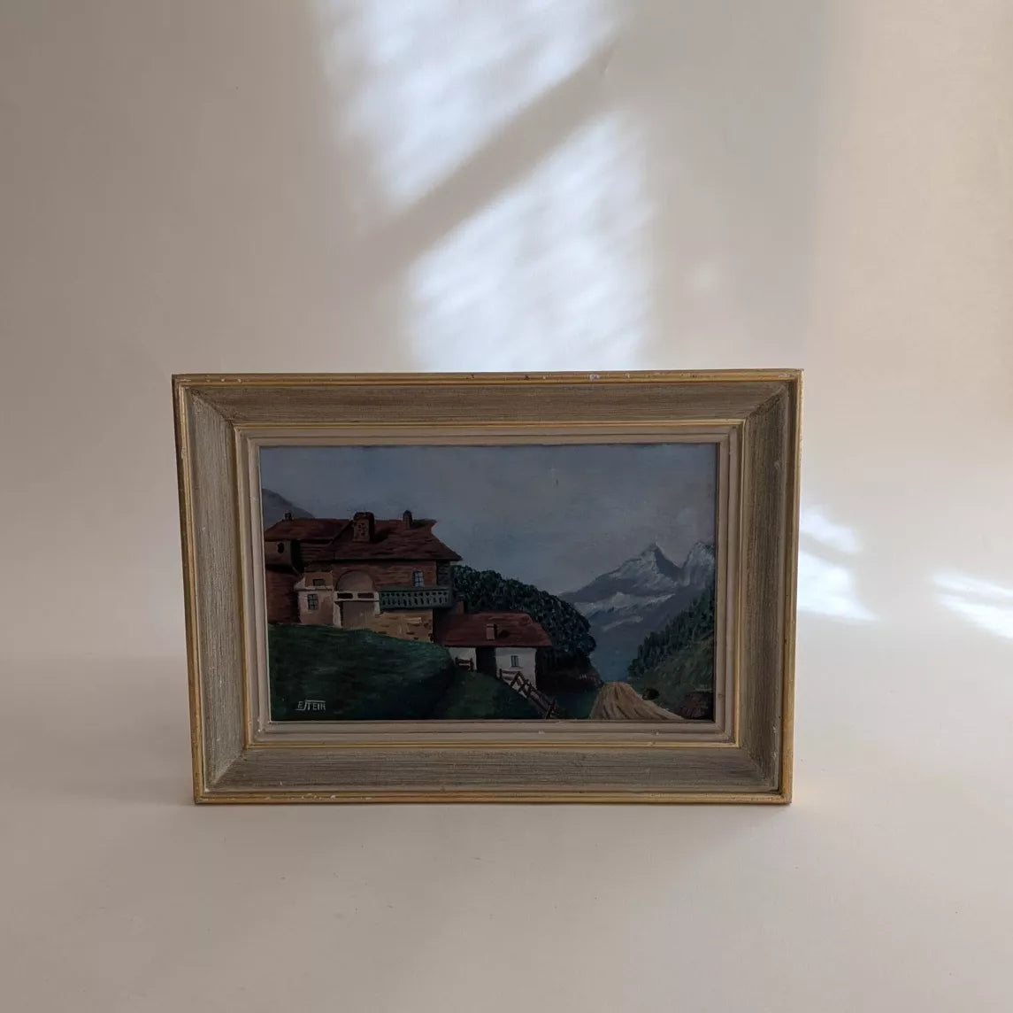 Tableau ancien - chalet à la montagne