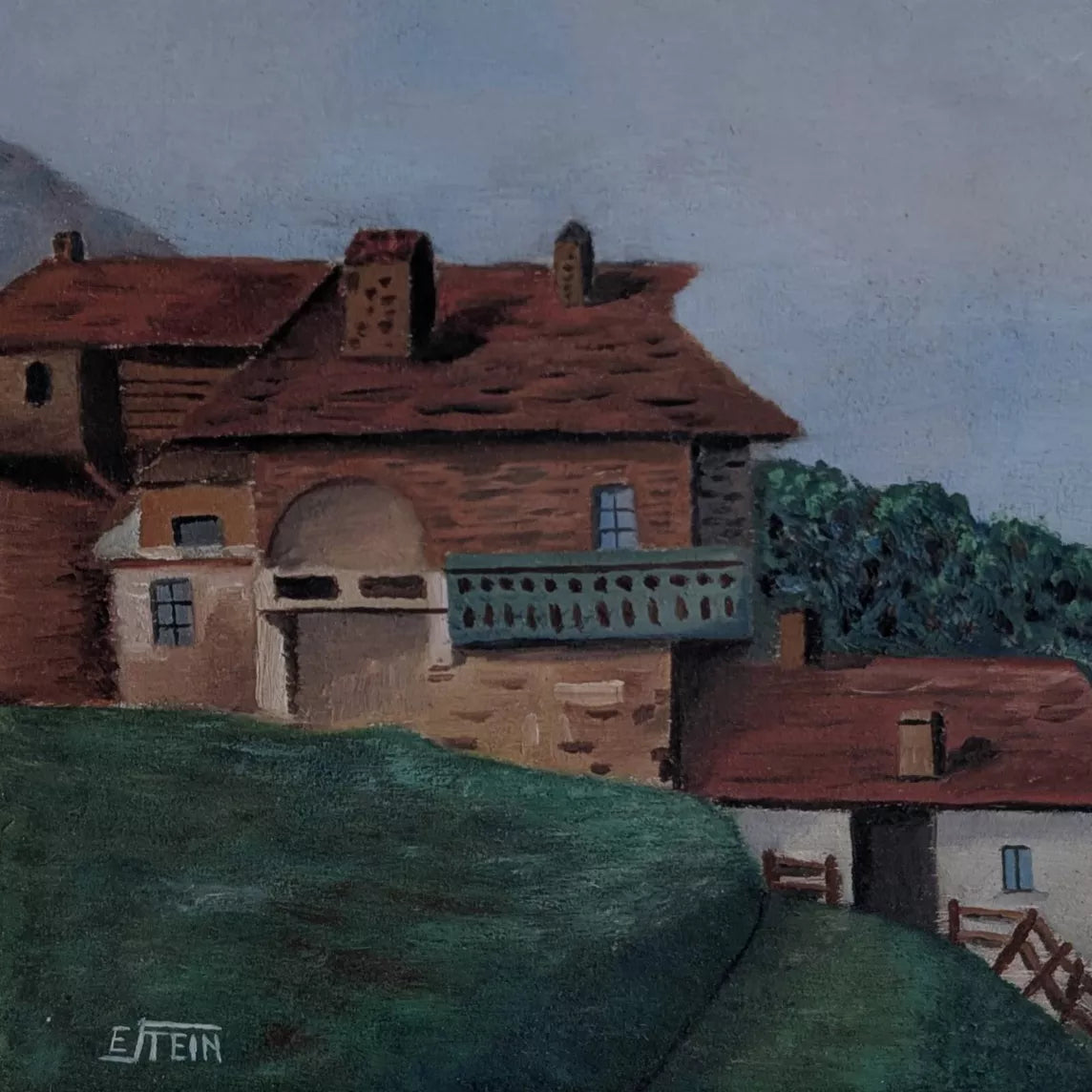 Tableau ancien - chalet à la montagne
