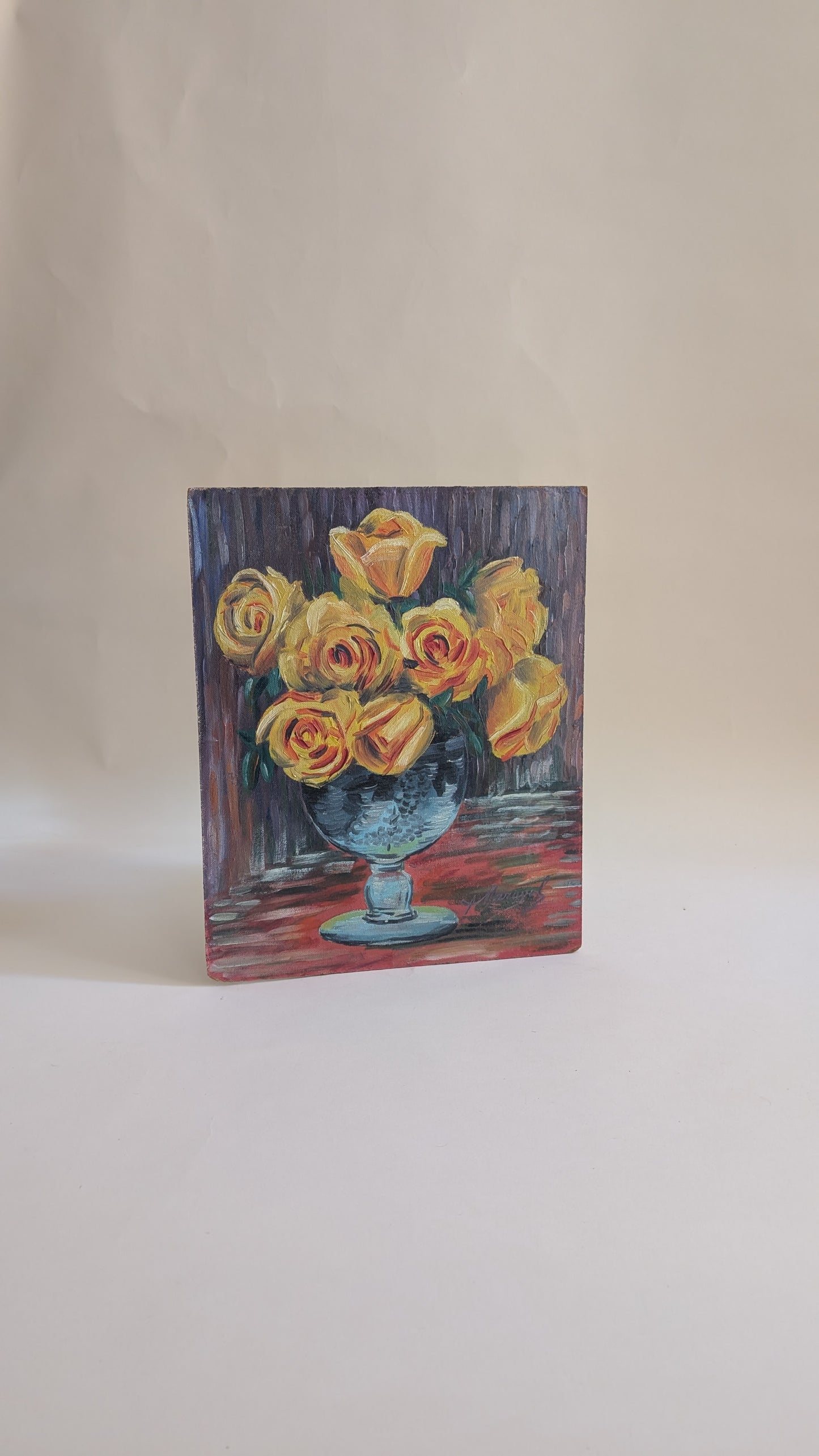 Tableau vintage, bouquet de roses jaunes