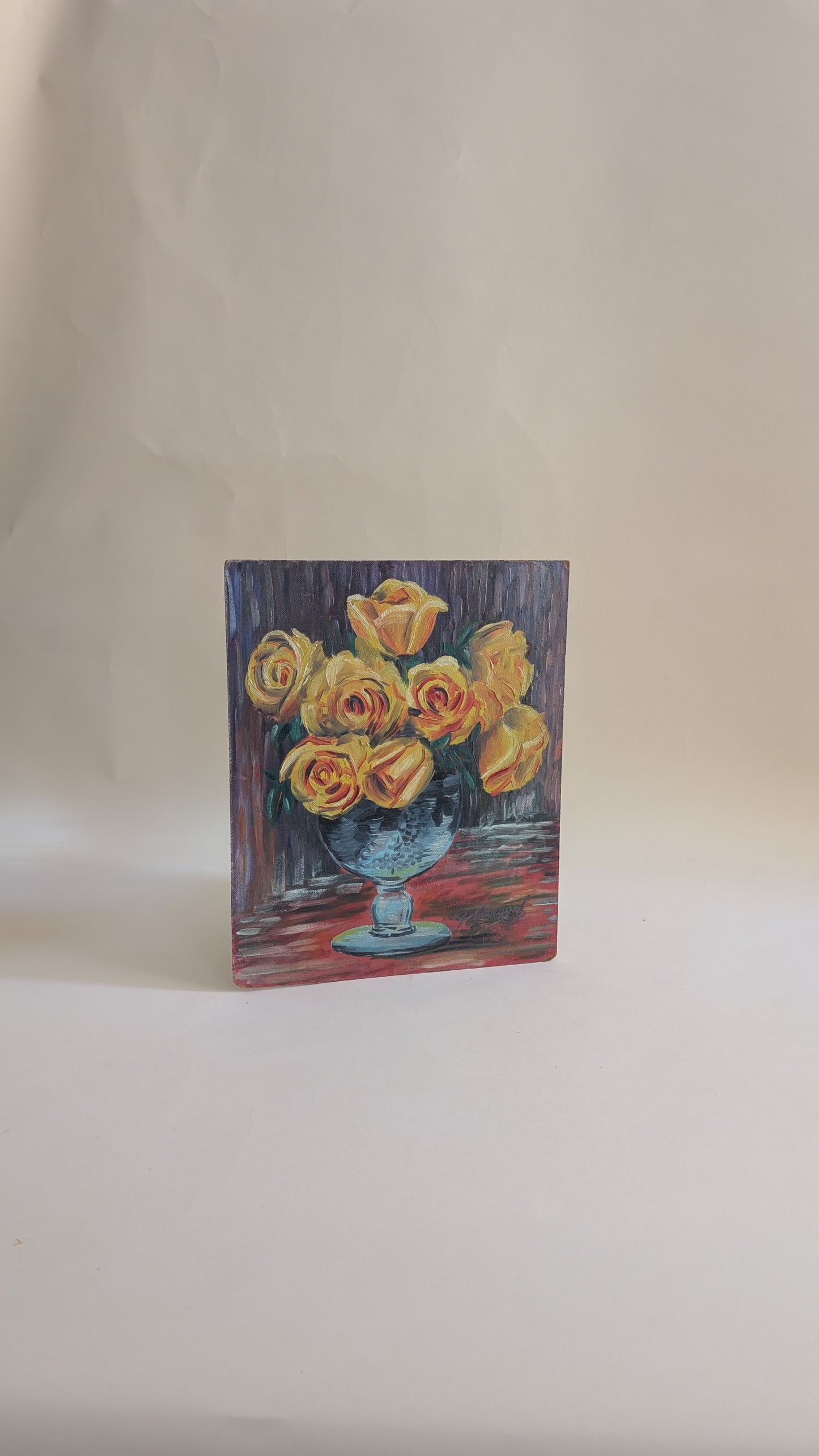 Tableau vintage, bouquet de roses jaunes