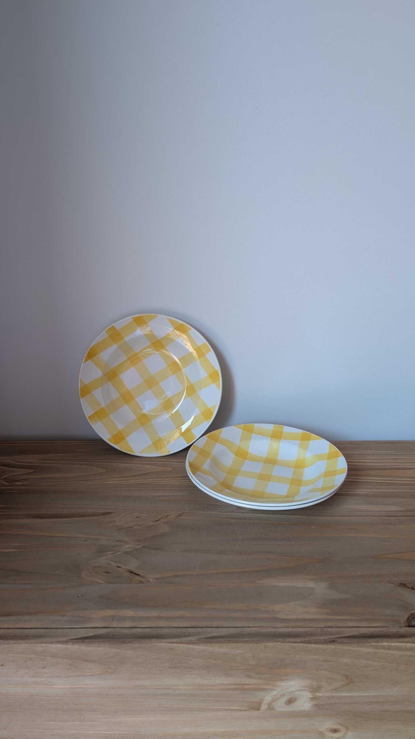Ensemble de 3 assiettes vintage motif vichy jaune