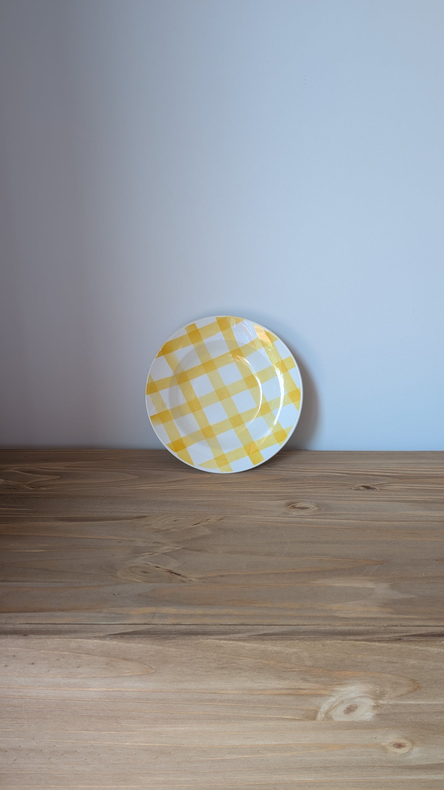 Ensemble de 3 assiettes vintage motif vichy jaune