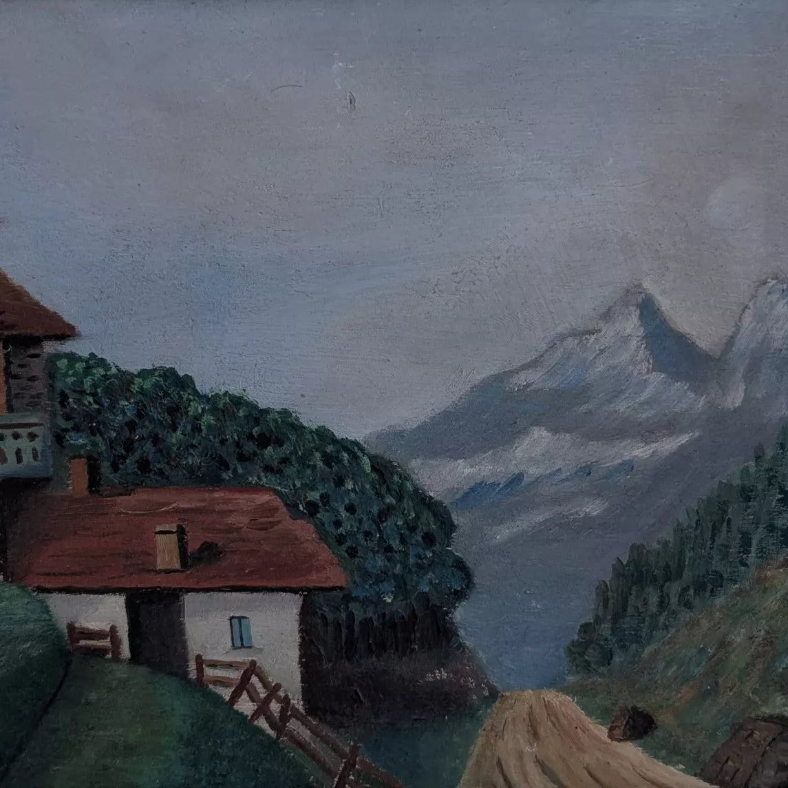 Tableau ancien - chalet à la montagne