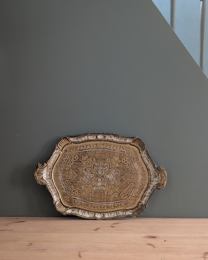 Plateau florentin doré et blanc – 49 x 33 cm