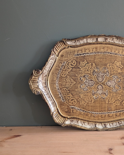 Plateau florentin doré et blanc – 49 x 33 cm