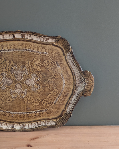 Plateau florentin doré et blanc – 49 x 33 cm