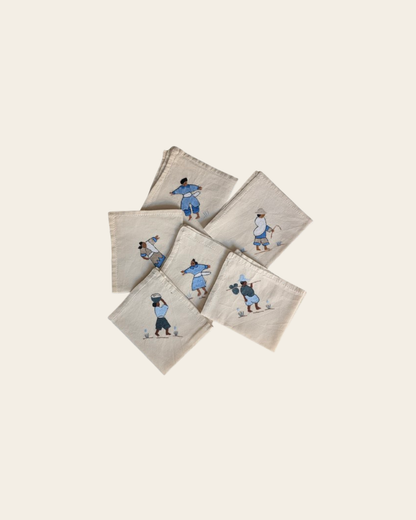 Ensemble de 6 serviettes brodées personnages