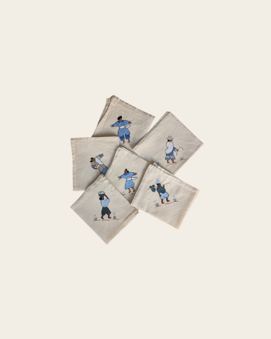 Ensemble de 6 serviettes brodées personnages