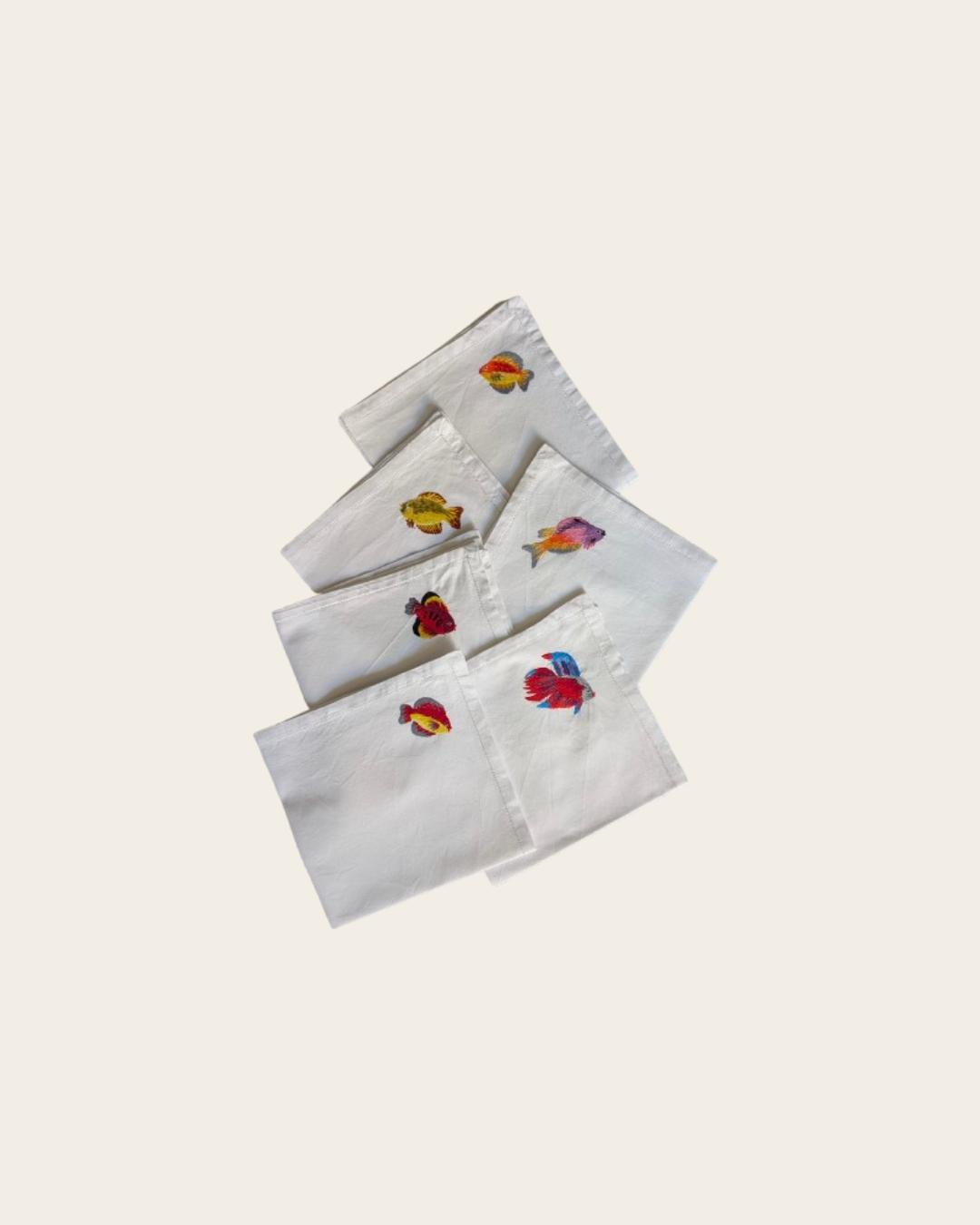 Ensemble de 6 serviettes brodées poissons