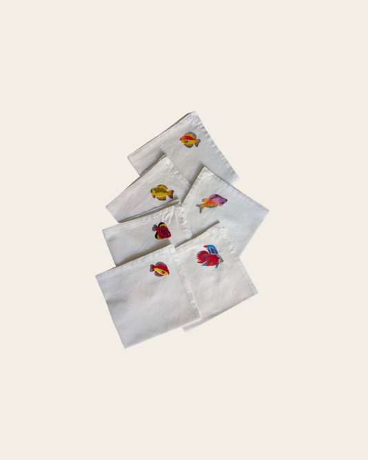 Ensemble de 6 serviettes brodées poissons