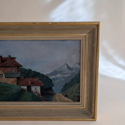Tableau ancien - chalet à la montagne
