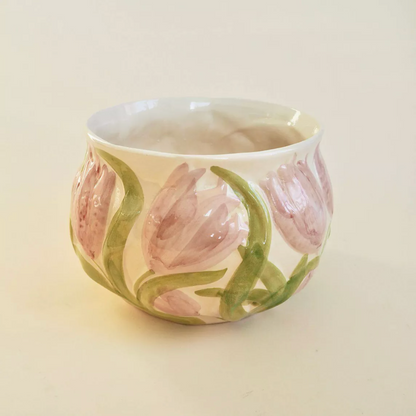 Cache-pot fleurs roses