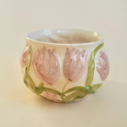 Cache-pot fleurs roses