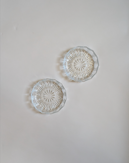 Paire de dessous de bouteille en verre