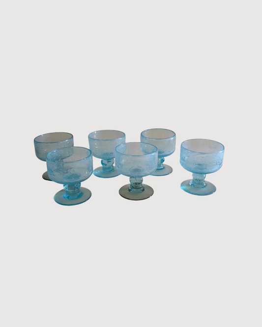 Ensemble de 6 coupelles en verre bullé bleu