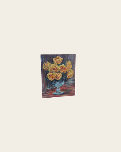 Tableau vintage, bouquet de roses jaunes