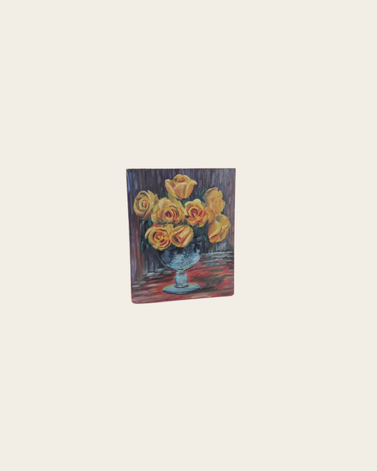 Tableau vintage, bouquet de roses jaunes