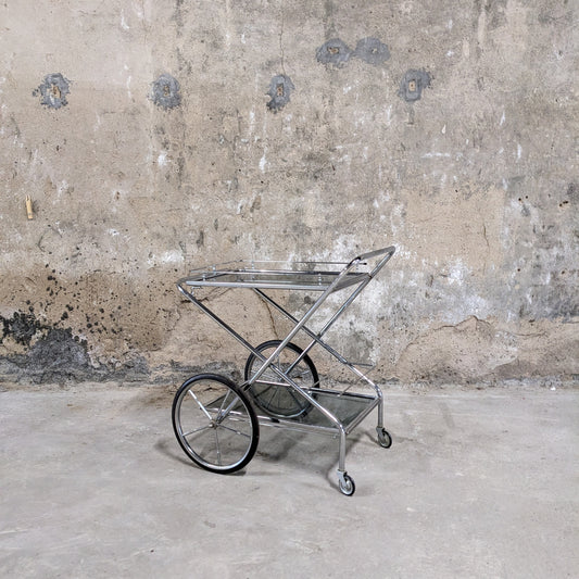 DESSERTE EN MÉTAL ARGENTÉ