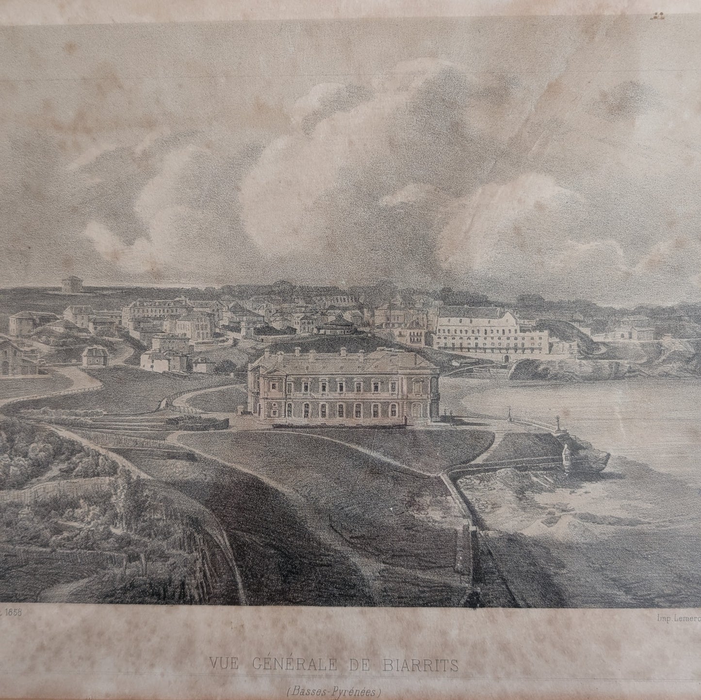 Gravure Biarritz - "Vue générale de Biarrits - Basses-Pyrénées"