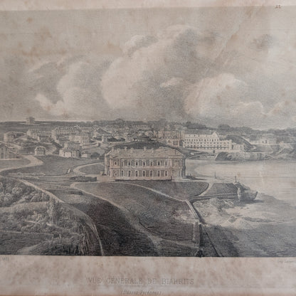 Gravure Biarritz - "Vue générale de Biarrits - Basses-Pyrénées"
