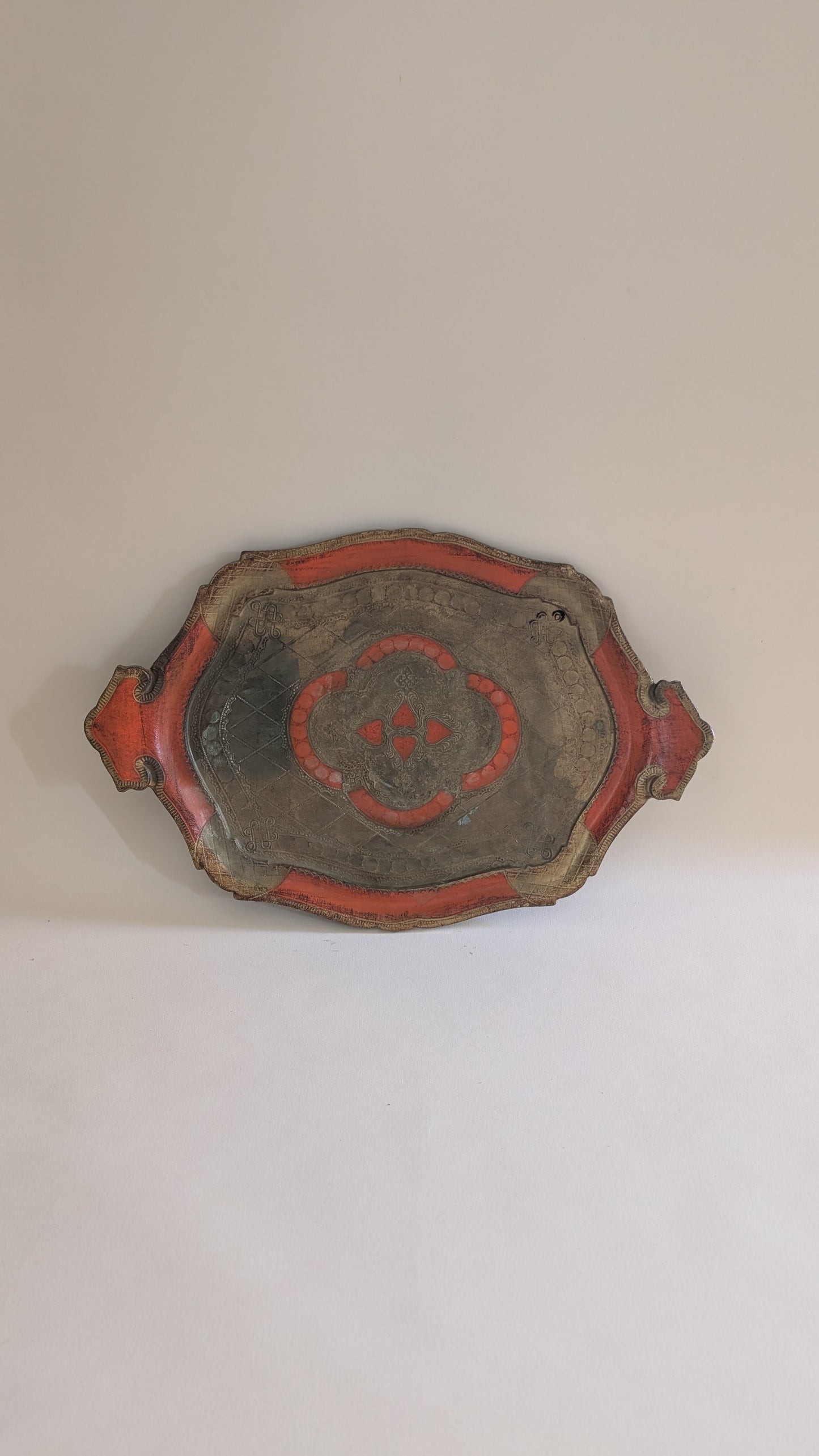Plateau florentin doré et orange – 44,5 x 29 cm