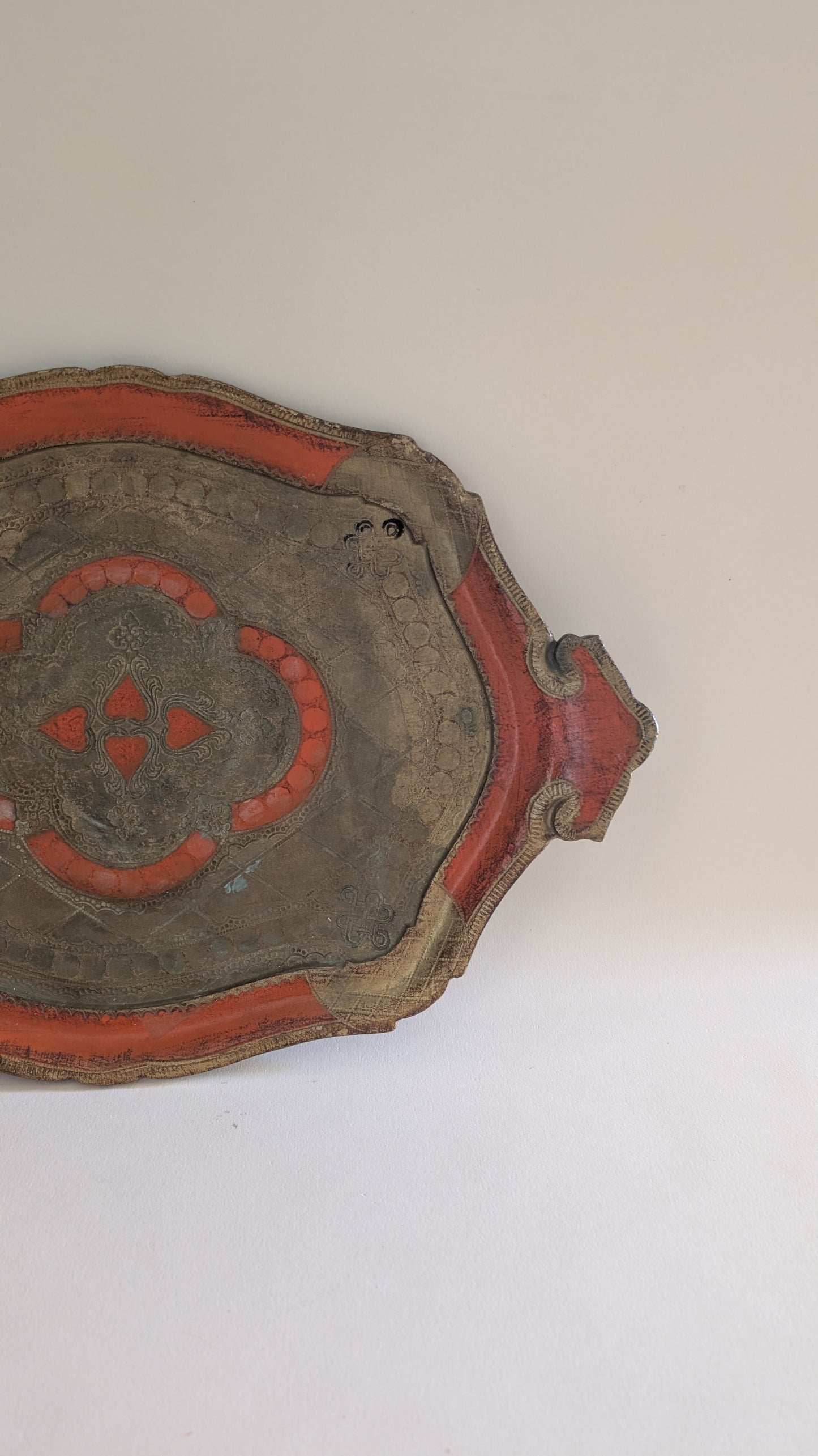 Plateau florentin doré et orange – 44,5 x 29 cm