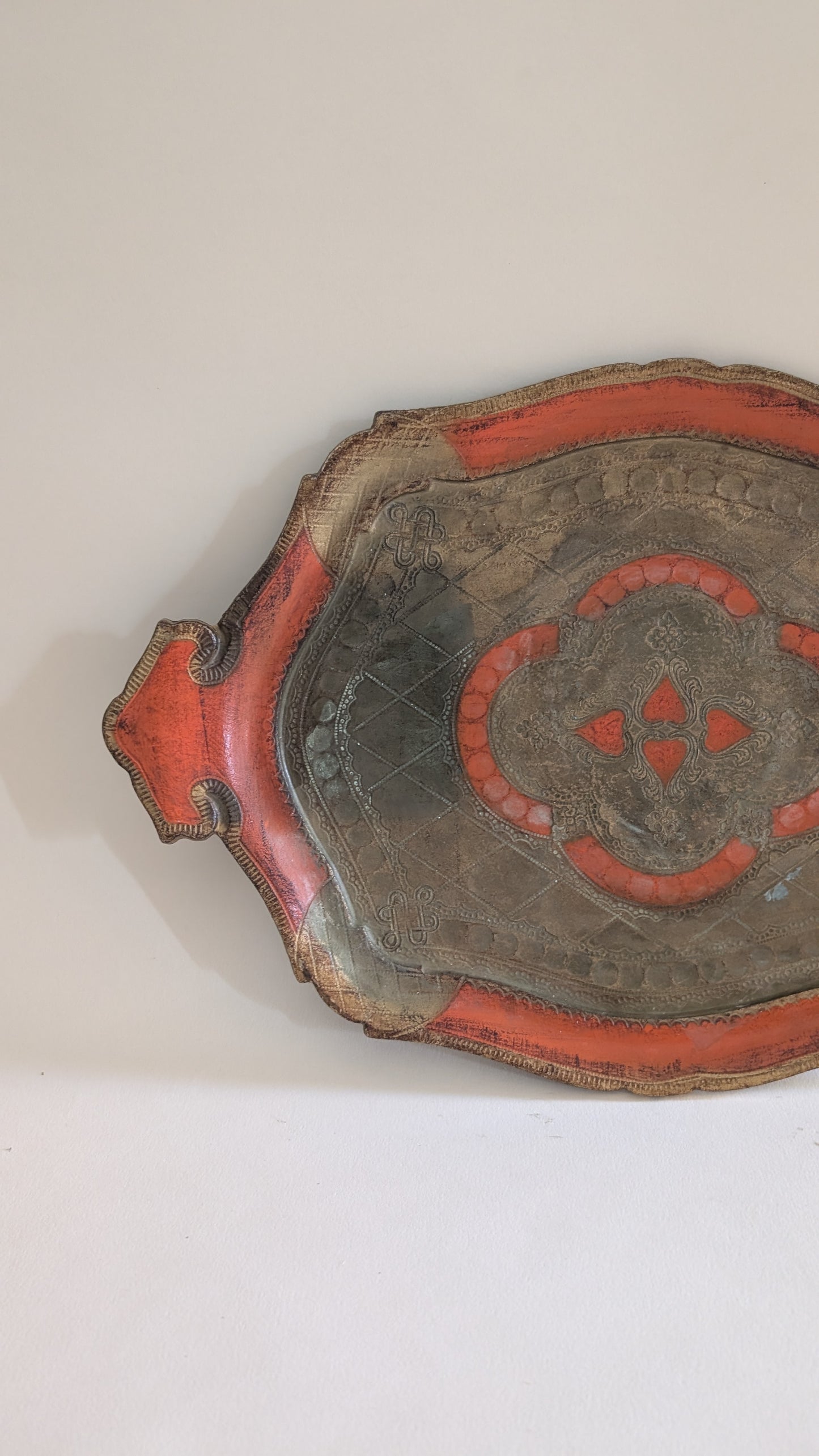 Plateau florentin doré et orange – 44,5 x 29 cm