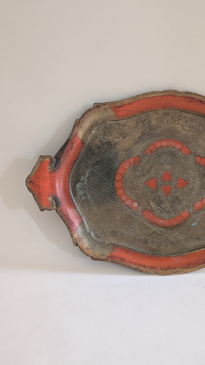 Plateau florentin doré et orange – 44,5 x 29 cm