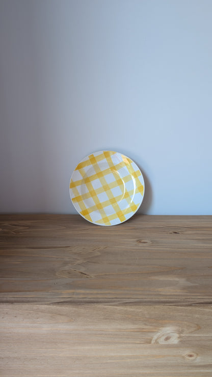 Ensemble de 3 assiettes vintage motif vichy jaune