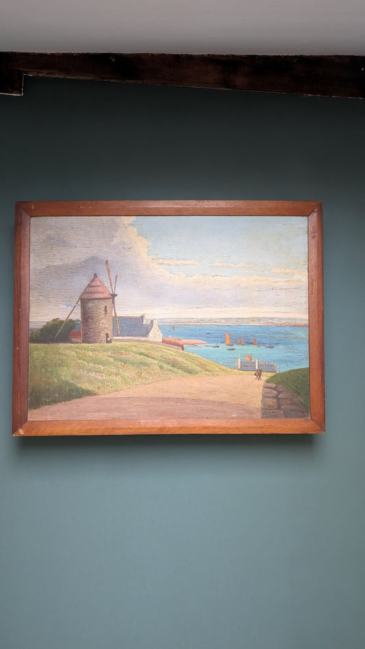 Tableau en bois - Marine au Moulin