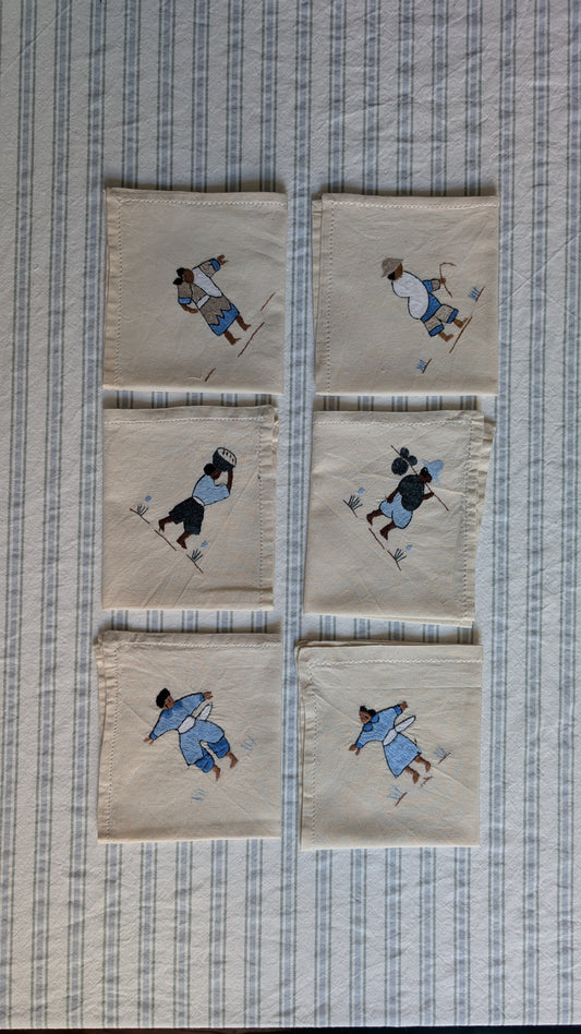 Ensemble de 6 serviettes brodées personnages