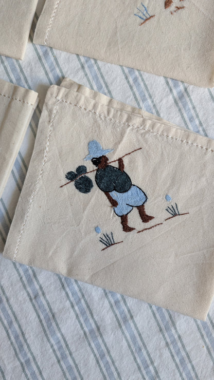 Ensemble de 6 serviettes brodées personnages