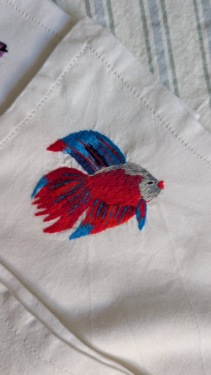 Ensemble de 6 serviettes brodées poissons