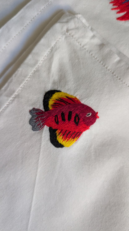 Ensemble de 6 serviettes brodées poissons