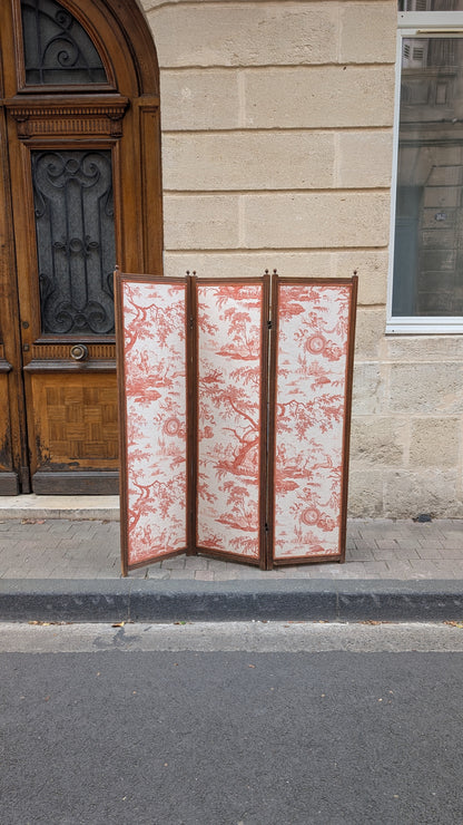 Paravent trois pans en Toile de Jouy