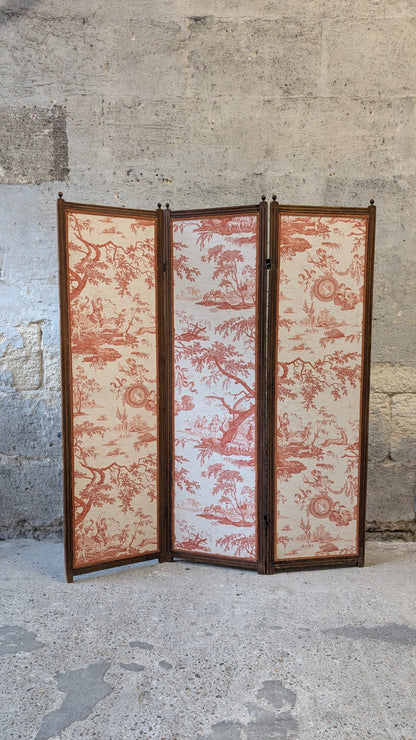 Paravent trois pans en Toile de Jouy