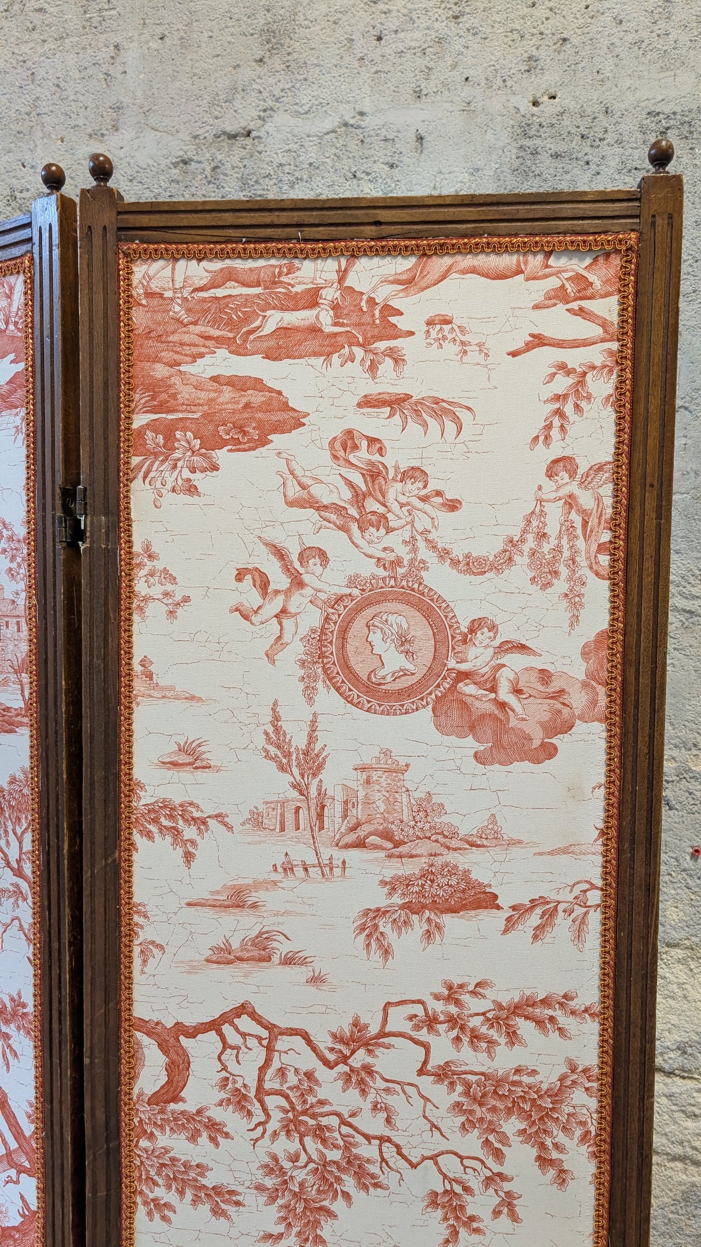 Paravent trois pans en Toile de Jouy
