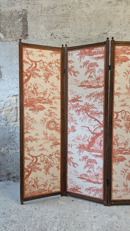 Paravent trois pans en Toile de Jouy