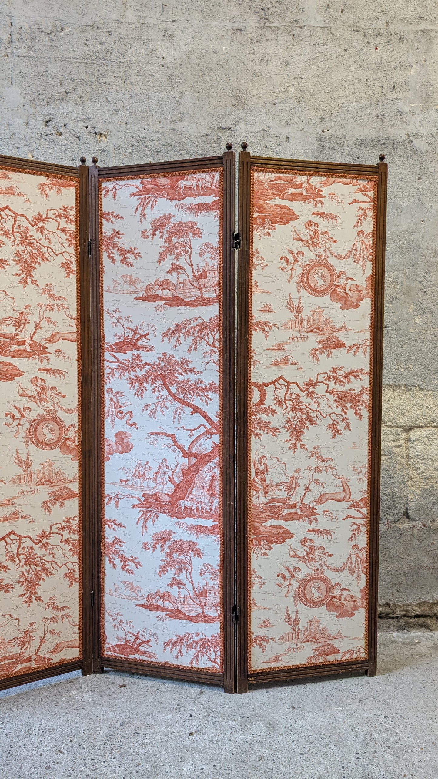 Paravent trois pans en Toile de Jouy