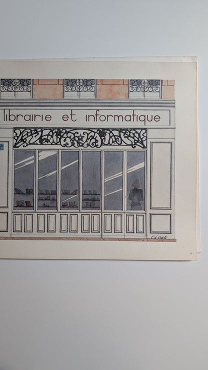 Lithographie "Librairie et informatique" – Catherine d'Ortoli