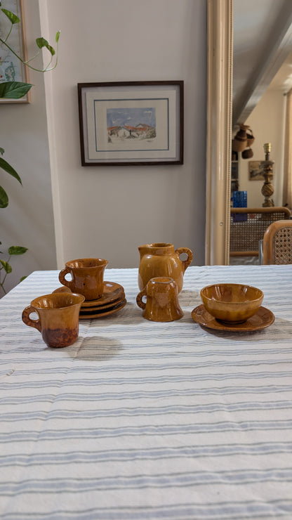 Service à café en en grès émaillé jaune moutarde