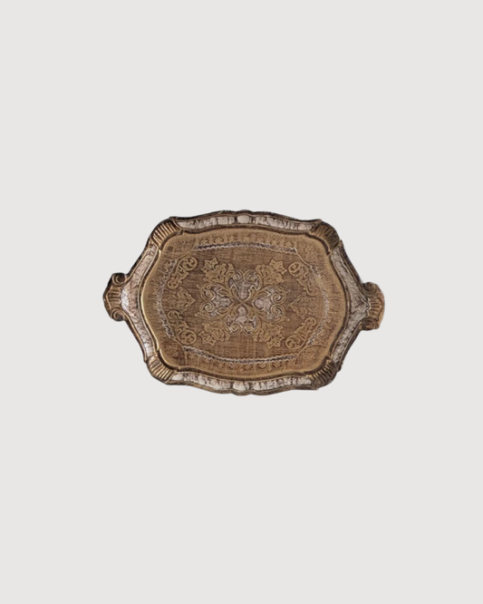 Plateau florentin doré et blanc – 49 x 33 cm