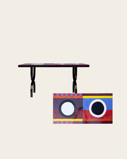 TABLE BASSE "LIGNE CHOLULA - OEIL NOIR-BLANC" EN ZELLIGE PAR GAZELLE MOB