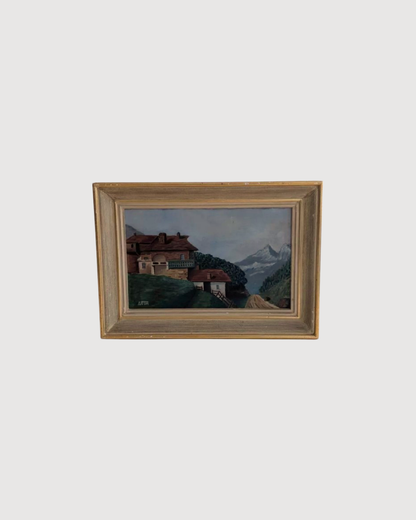 Tableau ancien - chalet à la montagne