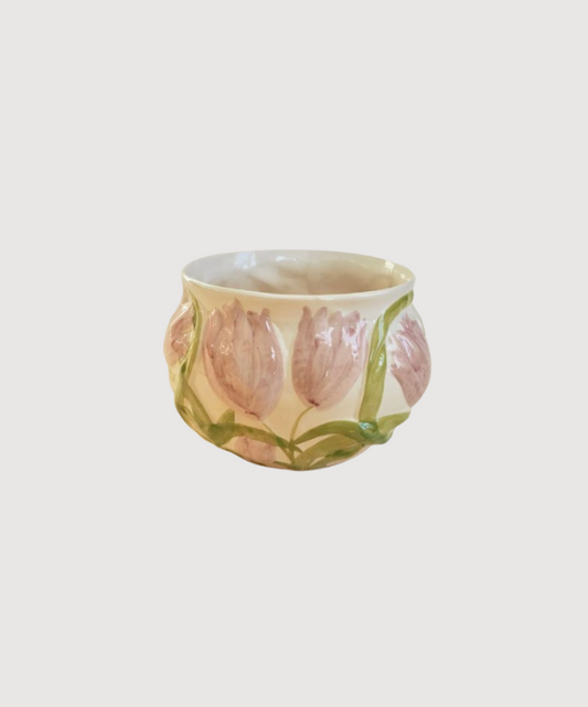 Cache-pot fleurs roses