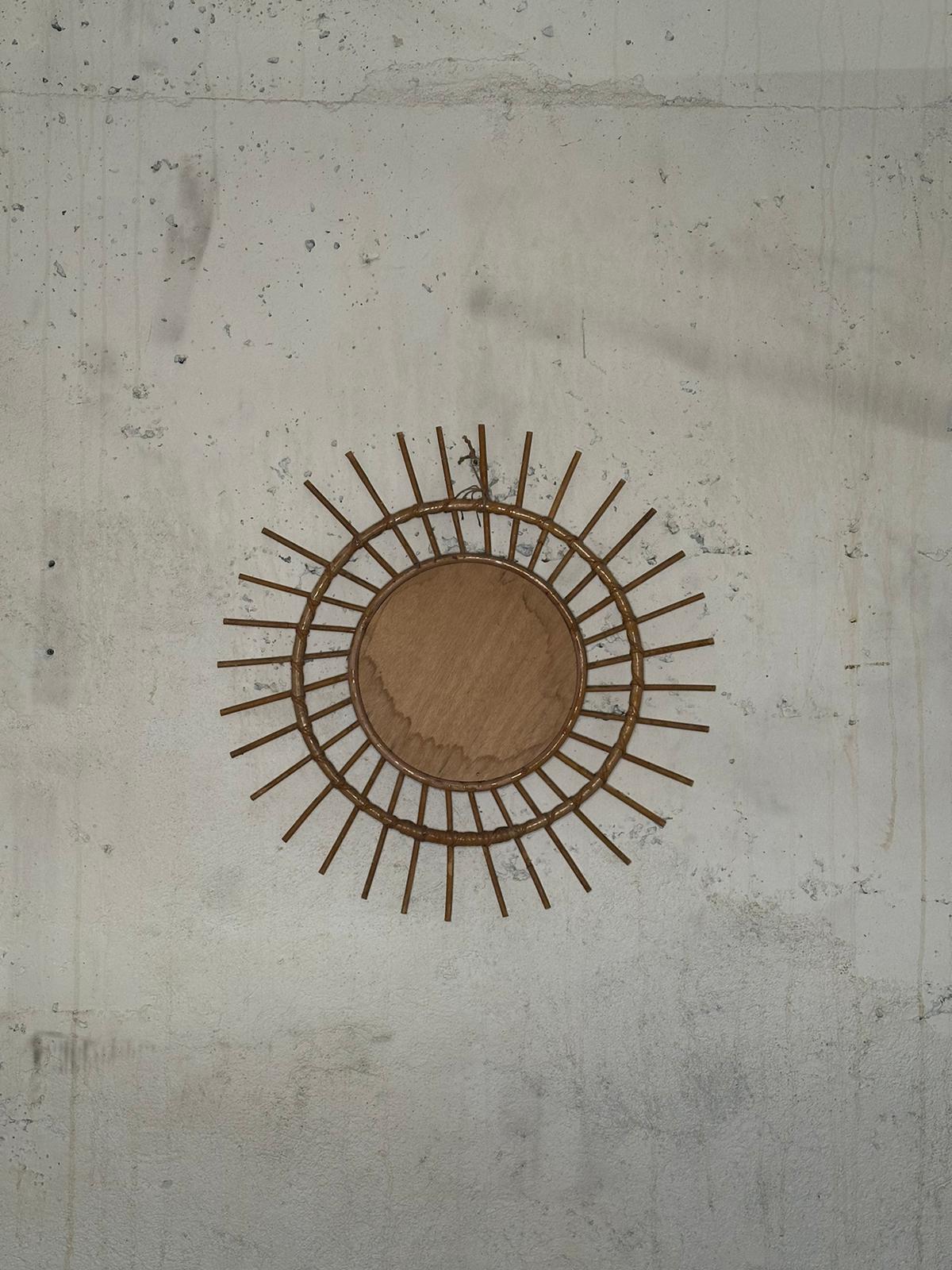 Miroir soleil en rotin vintage