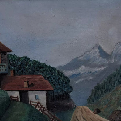 Tableau ancien - chalet à la montagne